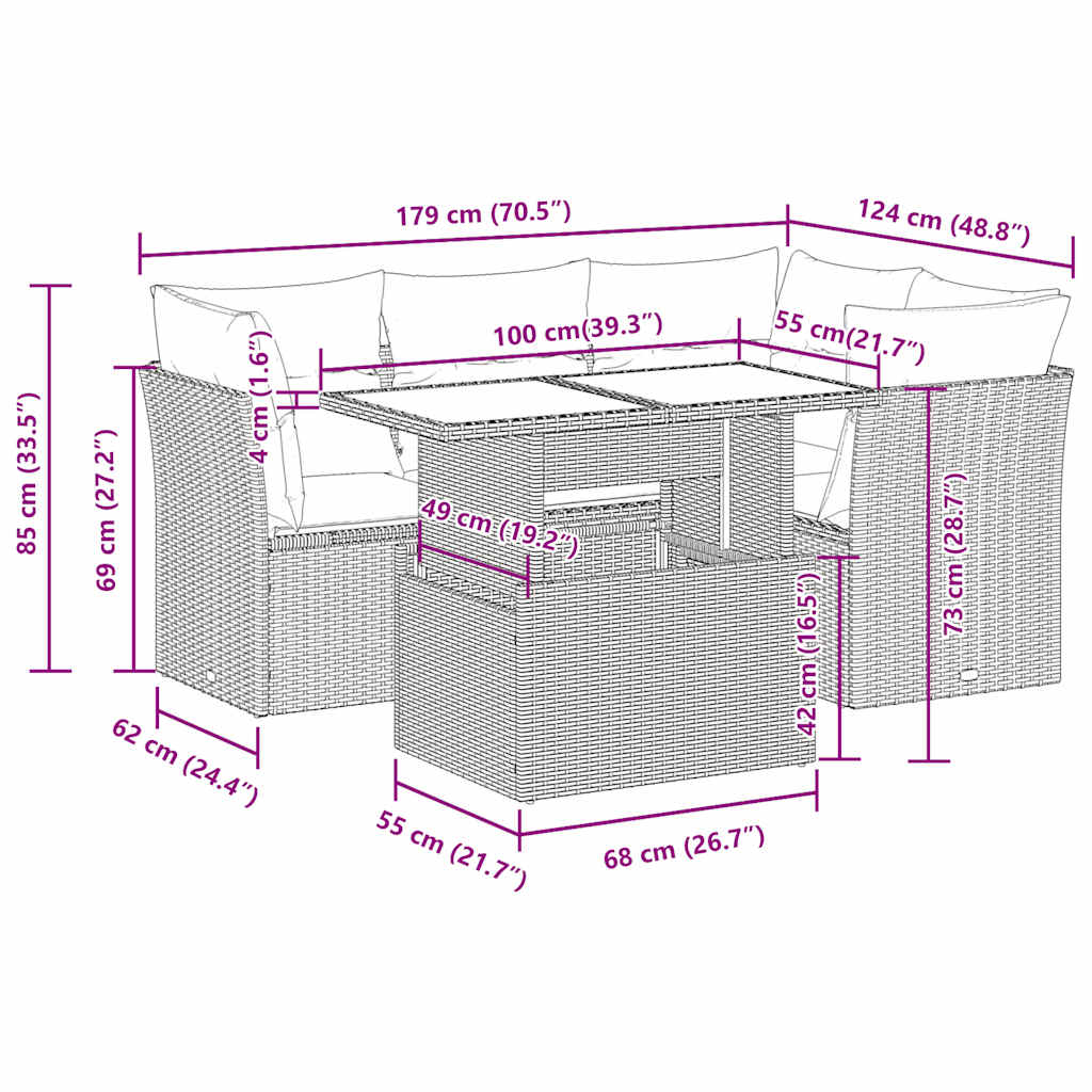 5-delige Loungeset met kussens poly rattan bruin is nu te koop bij PeponiXL, paradijselijk wonen!