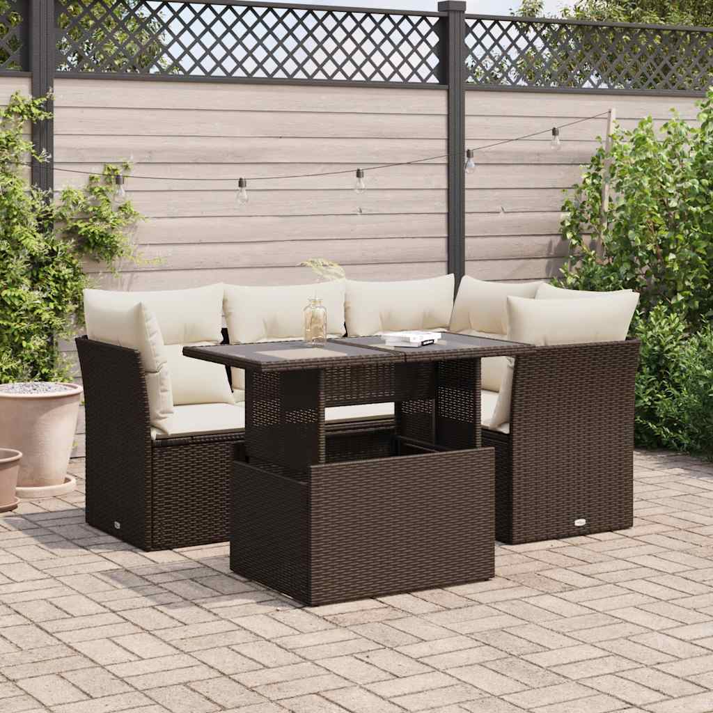 5-delige Loungeset met kussens poly rattan bruin is nu te koop bij PeponiXL, paradijselijk wonen!