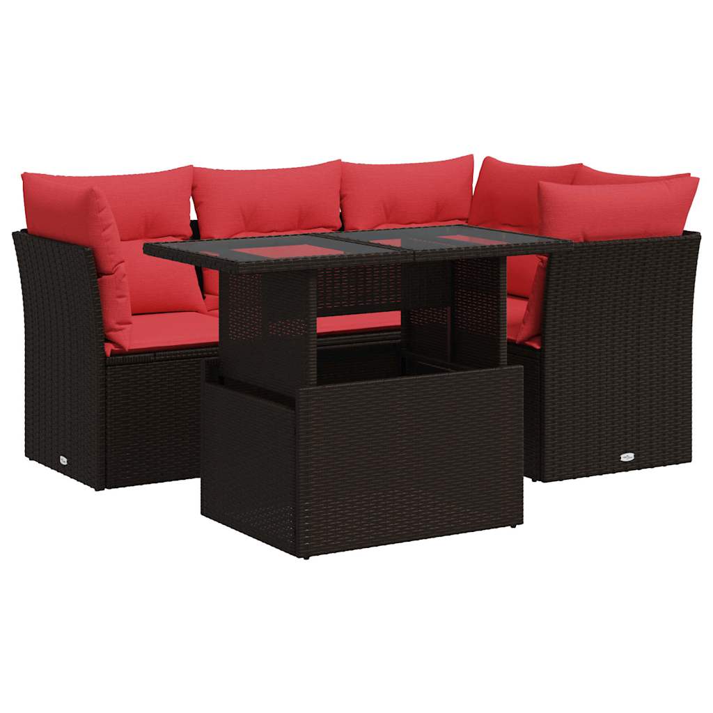 5-delige Loungeset met kussens poly rattan acacia bruin is nu te koop bij PeponiXL, paradijselijk wonen!
