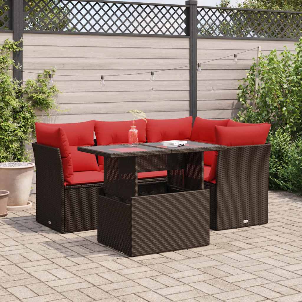 5-delige Loungeset met kussens poly rattan acacia bruin is nu te koop bij PeponiXL, paradijselijk wonen!