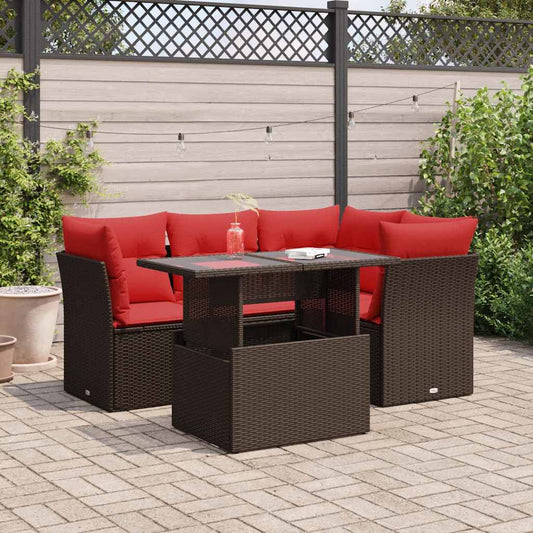 5-delige Loungeset met kussens poly rattan acacia bruin is nu te koop bij PeponiXL, paradijselijk wonen!