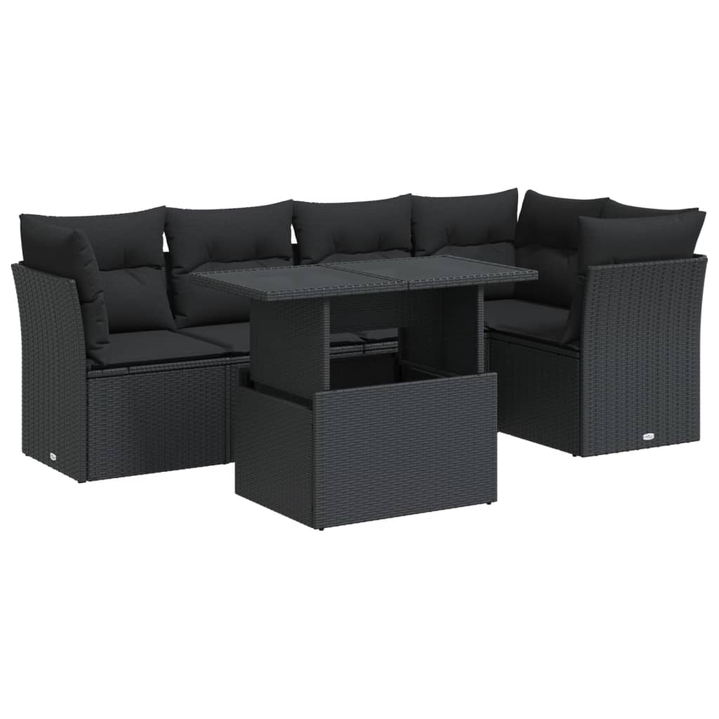6-delige Loungeset met kussens poly rattan zwart is nu te koop bij PeponiXL, paradijselijk wonen!