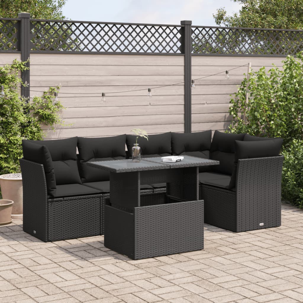 6-delige Loungeset met kussens poly rattan zwart is nu te koop bij PeponiXL, paradijselijk wonen!