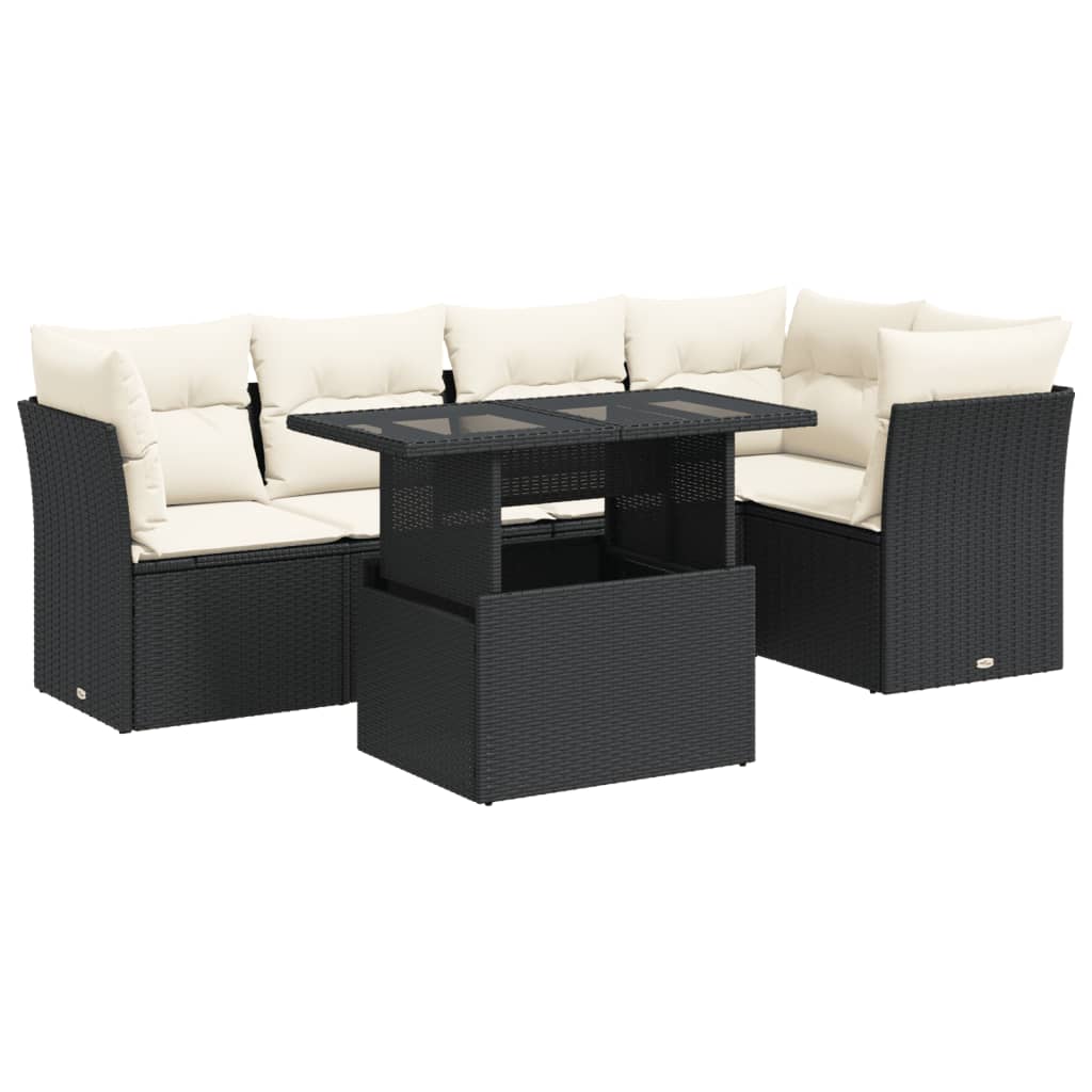 6-delige Loungeset met kussens poly rattan zwart is nu te koop bij PeponiXL, paradijselijk wonen!