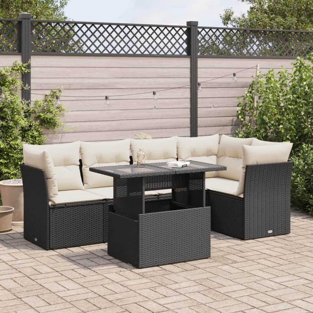 6-delige Loungeset met kussens poly rattan zwart is nu te koop bij PeponiXL, paradijselijk wonen!