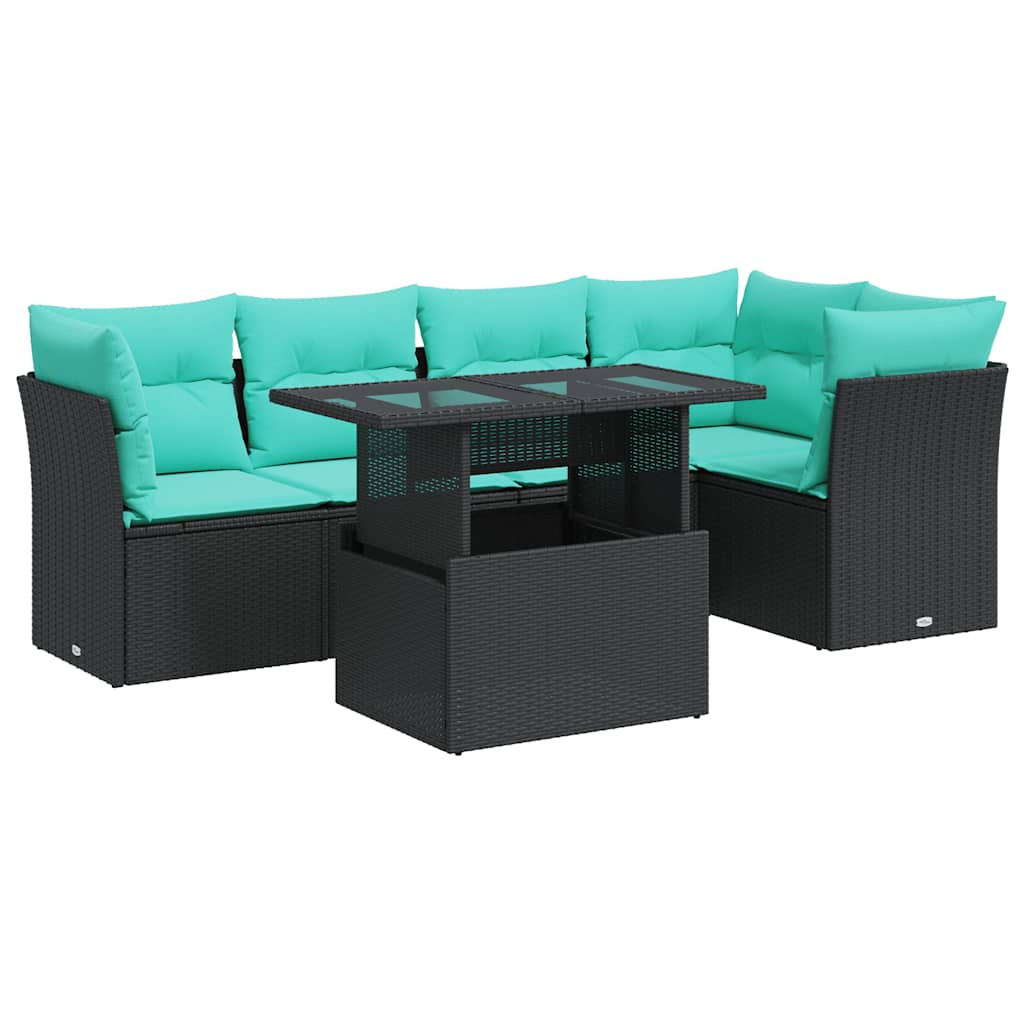 6-delige Loungeset met kussens poly rattan acacia zwart is nu te koop bij PeponiXL, paradijselijk wonen!