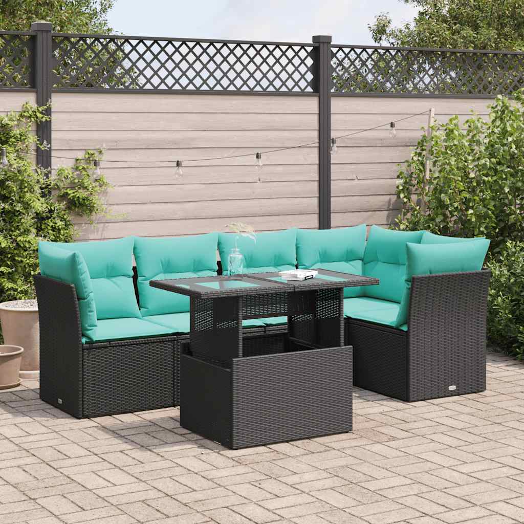 6-delige Loungeset met kussens poly rattan acacia zwart is nu te koop bij PeponiXL, paradijselijk wonen!