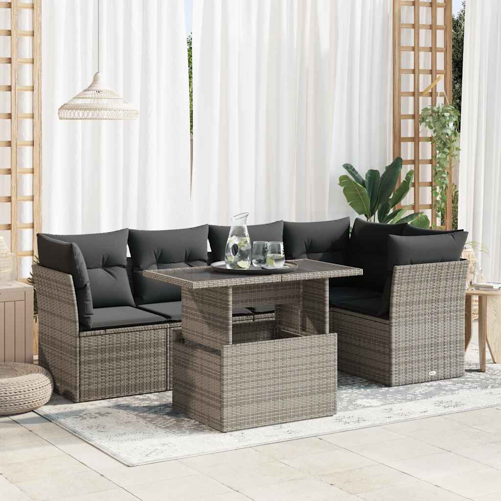 6-delige Loungeset met kussens poly rattan grijs is nu te koop bij PeponiXL, paradijselijk wonen!