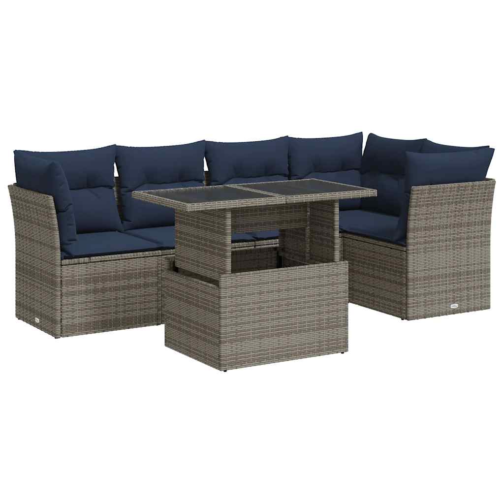 6-delige Loungeset met kussens poly rattan acacia grijs is nu te koop bij PeponiXL, paradijselijk wonen!