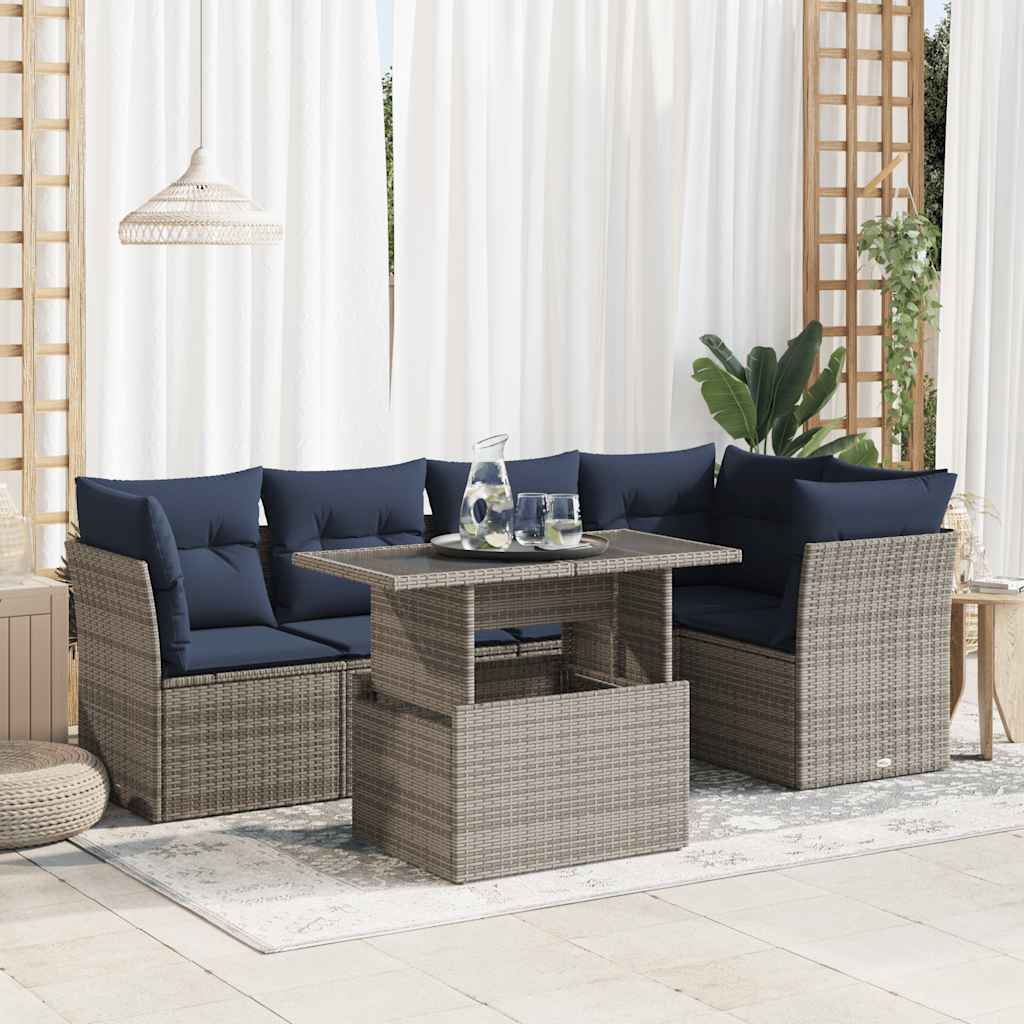 6-delige Loungeset met kussens poly rattan acacia grijs is nu te koop bij PeponiXL, paradijselijk wonen!