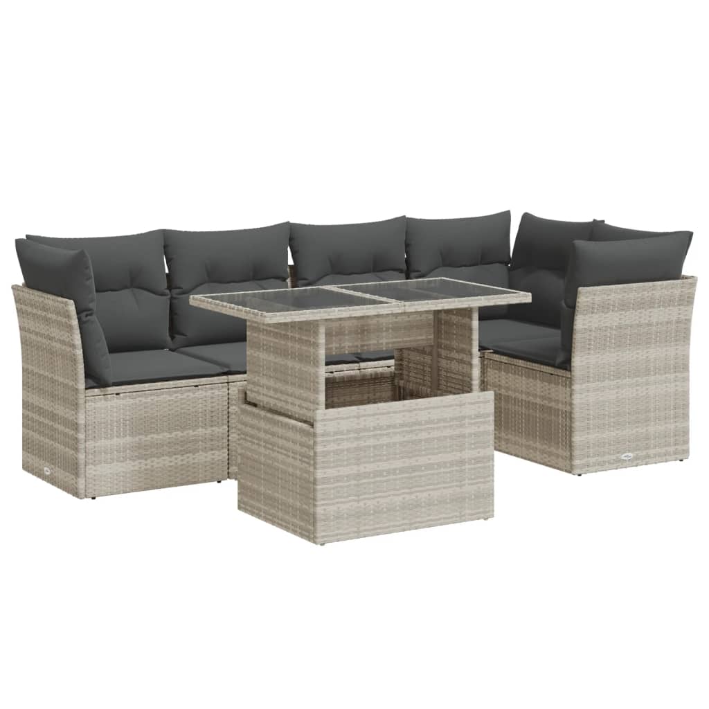 6-delige Loungeset met kussens poly rattan lichtgrijs is nu te koop bij PeponiXL, paradijselijk wonen!