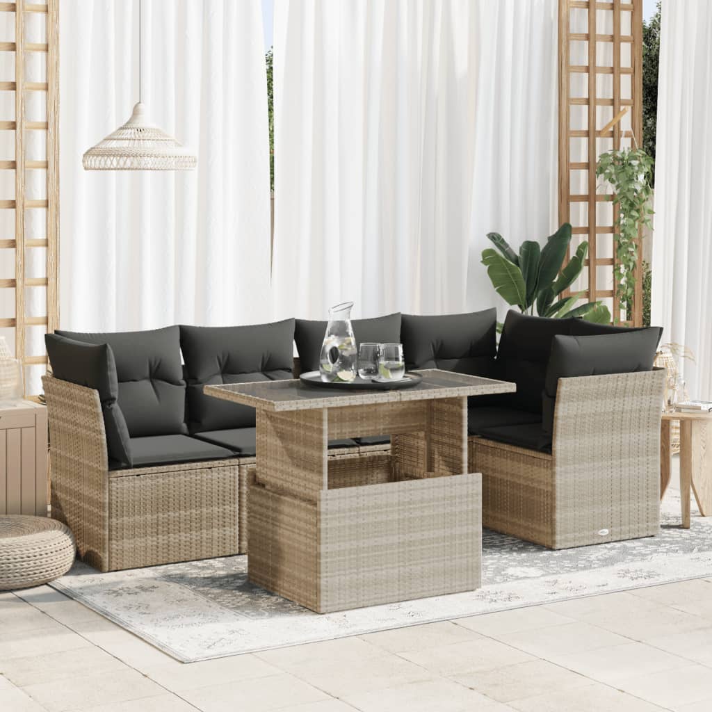 6-delige Loungeset met kussens poly rattan lichtgrijs is nu te koop bij PeponiXL, paradijselijk wonen!