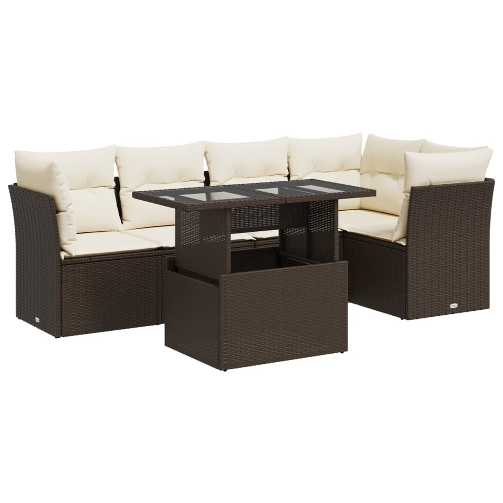 6-delige Loungeset met kussens poly rattan bruin is nu te koop bij PeponiXL, paradijselijk wonen!