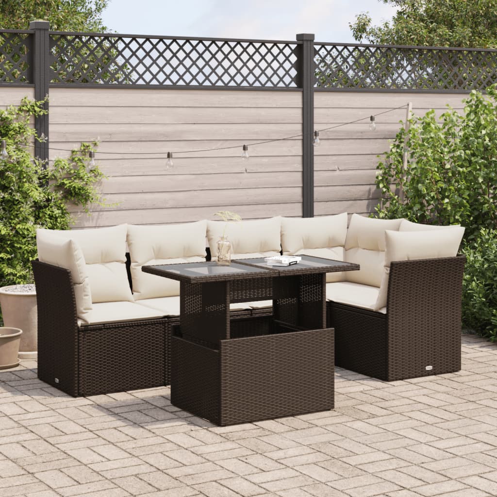6-delige Loungeset met kussens poly rattan bruin is nu te koop bij PeponiXL, paradijselijk wonen!