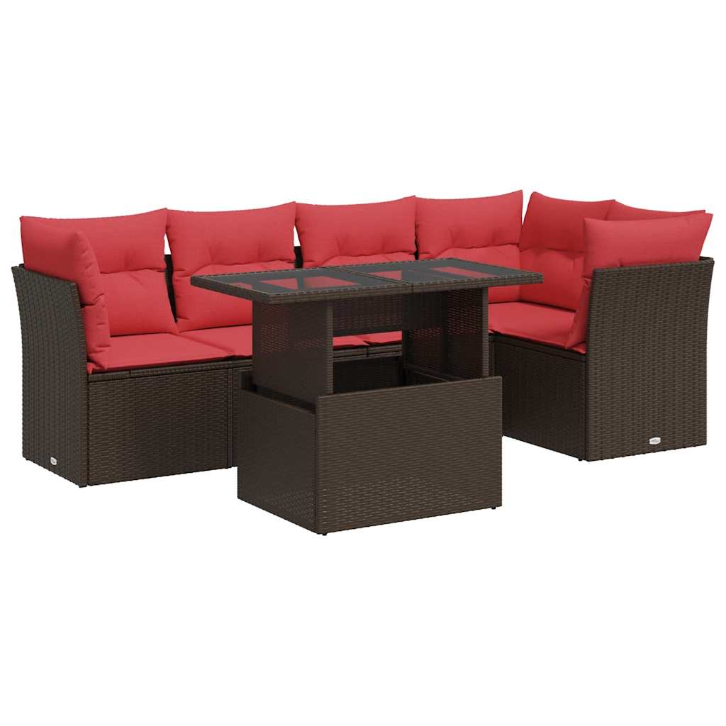 6-delige Loungeset met kussens poly rattan acacia bruin is nu te koop bij PeponiXL, paradijselijk wonen!