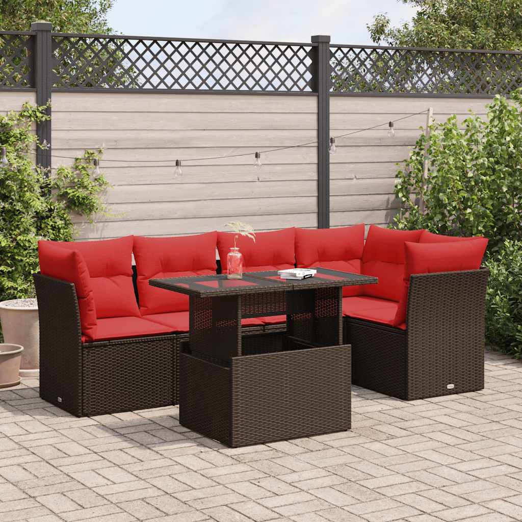 6-delige Loungeset met kussens poly rattan acacia bruin is nu te koop bij PeponiXL, paradijselijk wonen!