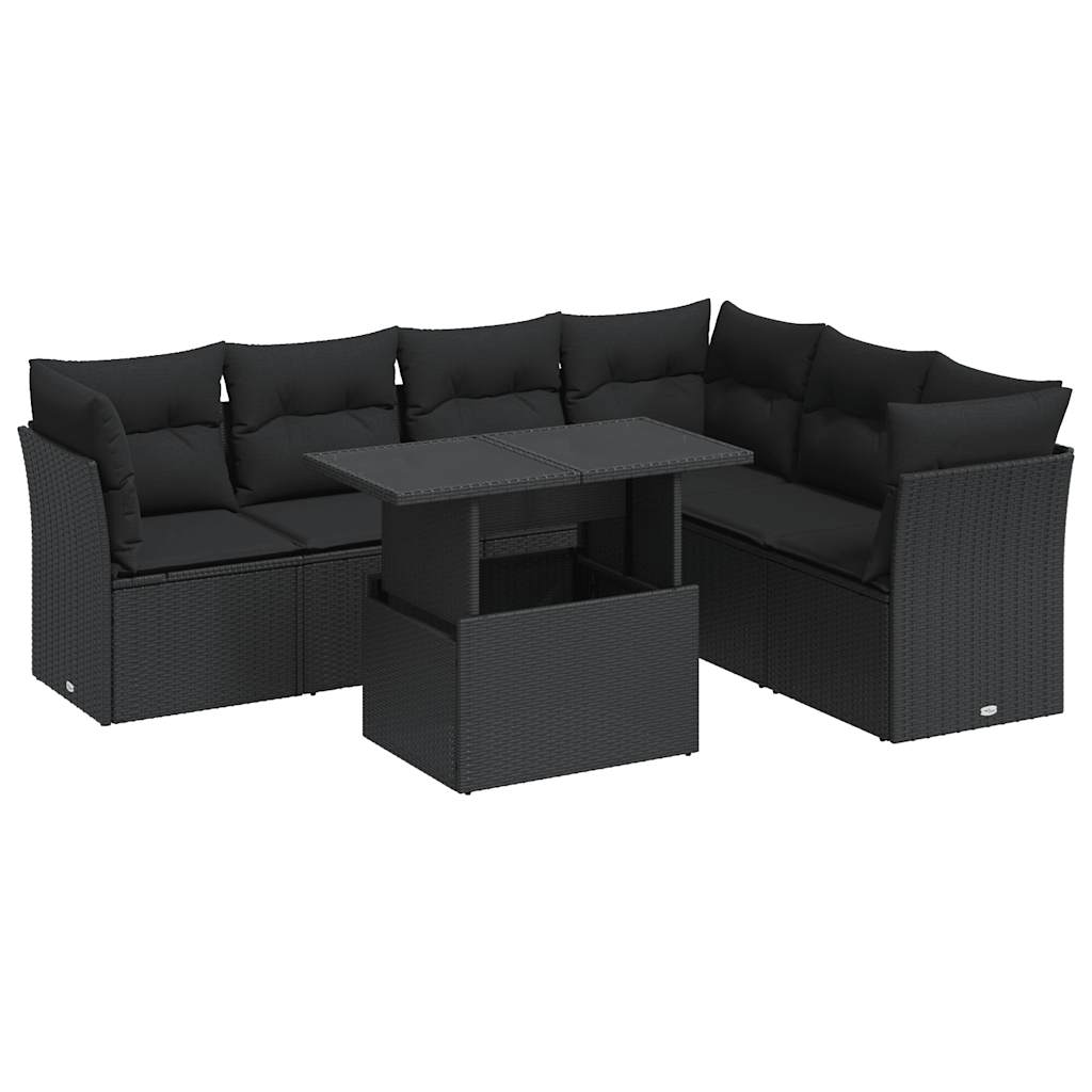 7-delige Loungeset met kussens poly rattan zwart is nu te koop bij PeponiXL, paradijselijk wonen!