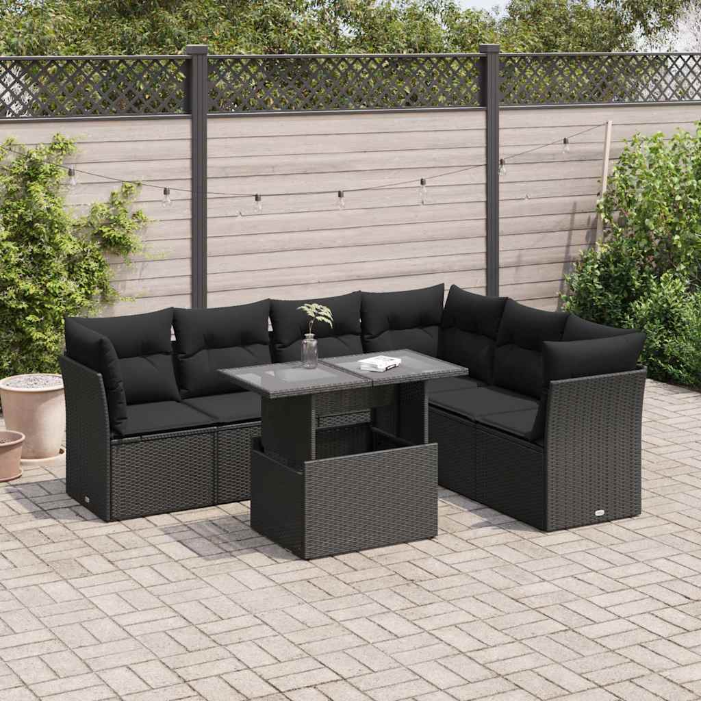 7-delige Loungeset met kussens poly rattan zwart is nu te koop bij PeponiXL, paradijselijk wonen!
