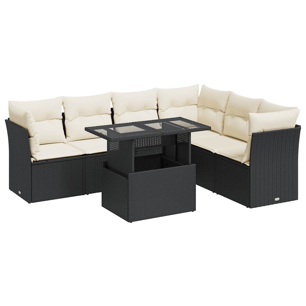 7-delige Loungeset met kussens poly rattan zwart is nu te koop bij PeponiXL, paradijselijk wonen!