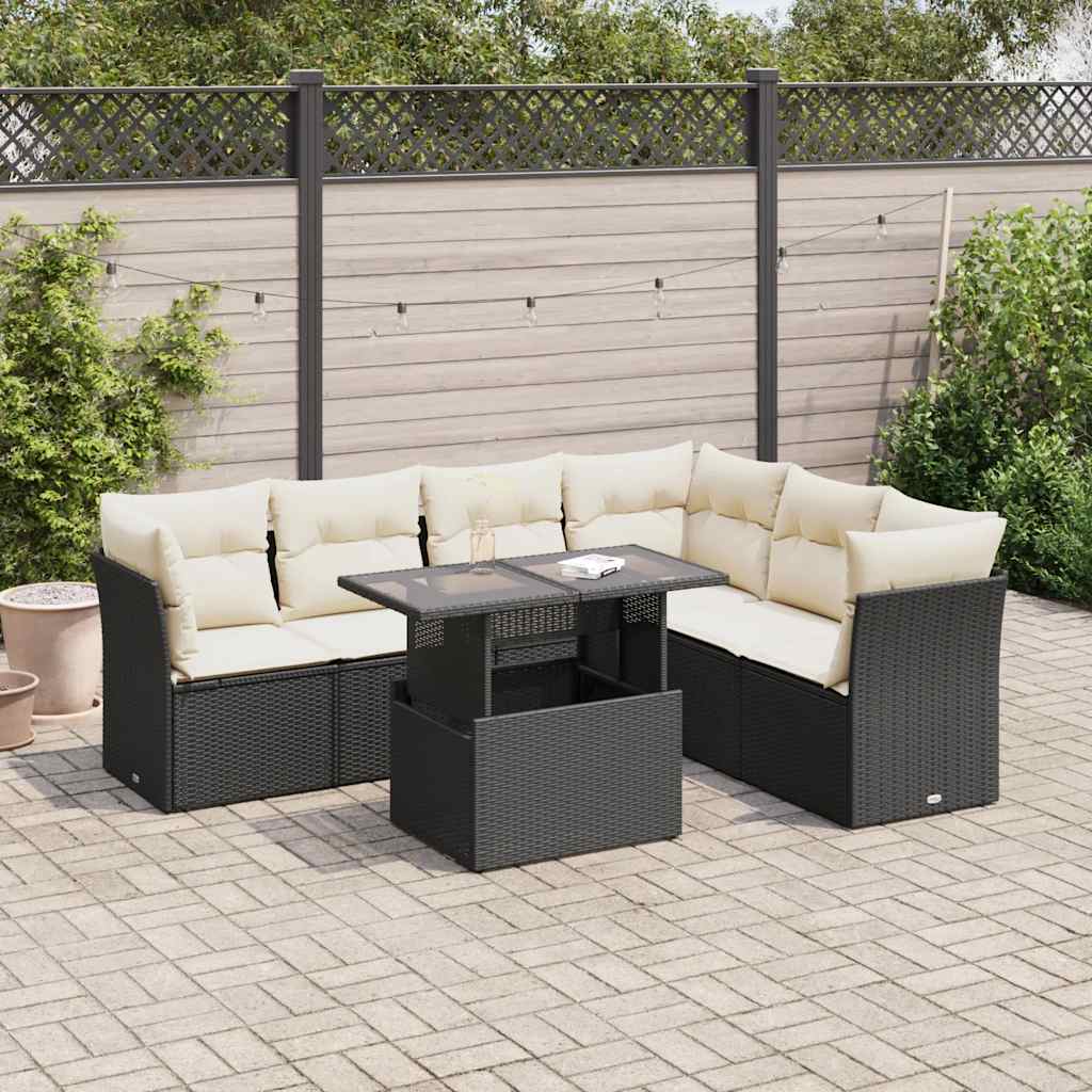 7-delige Loungeset met kussens poly rattan zwart is nu te koop bij PeponiXL, paradijselijk wonen!