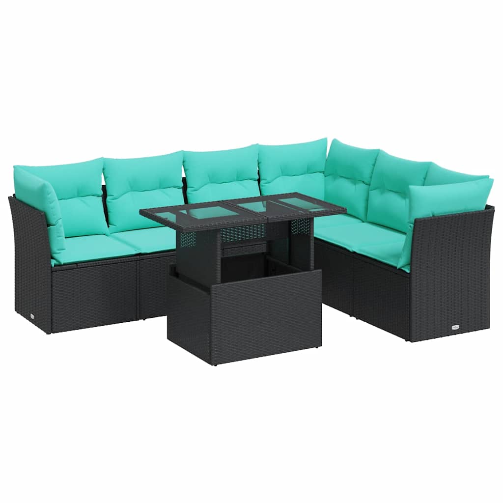 7-delige Loungeset met kussens poly rattan acacia zwart is nu te koop bij PeponiXL, paradijselijk wonen!