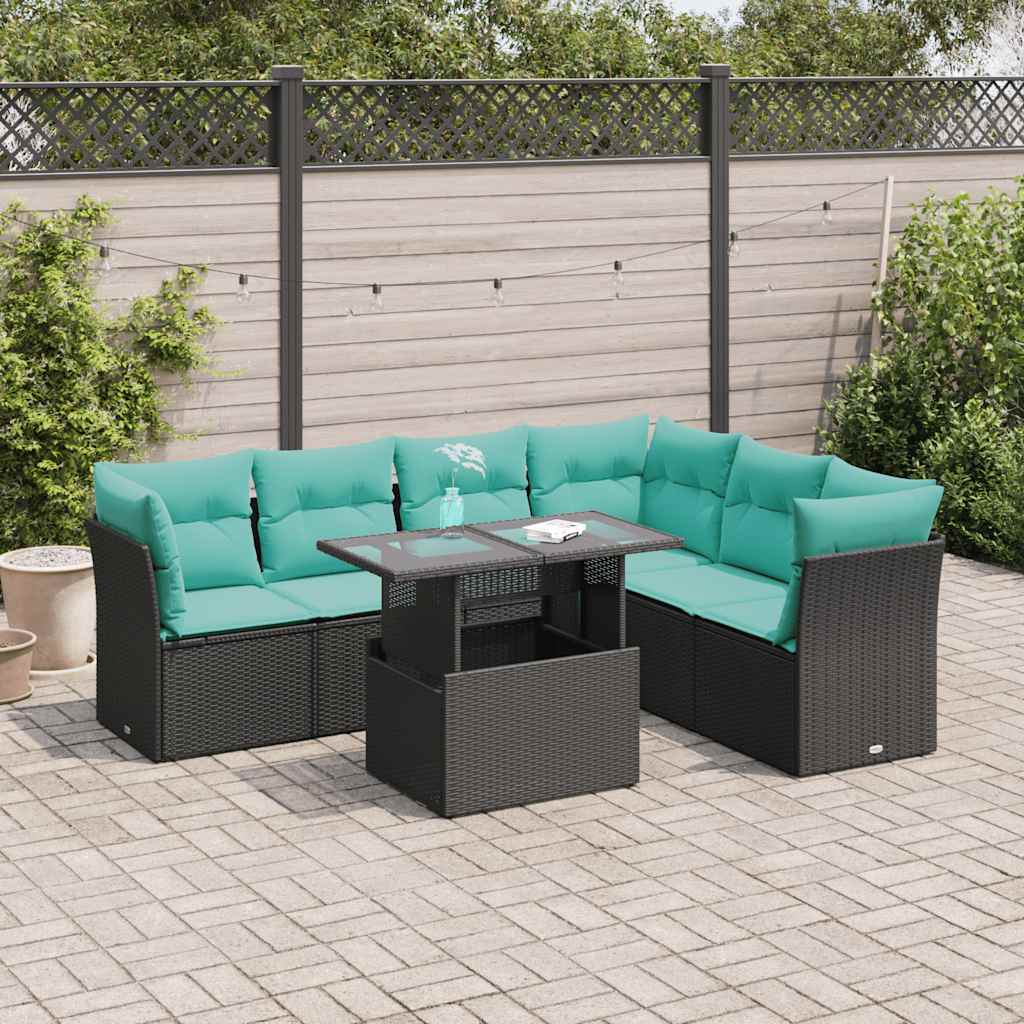7-delige Loungeset met kussens poly rattan acacia zwart is nu te koop bij PeponiXL, paradijselijk wonen!