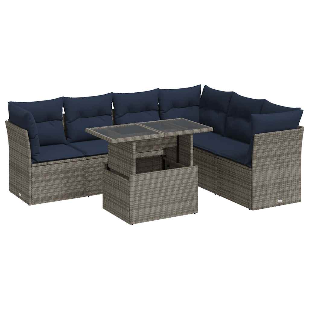 7-delige Loungeset met kussens poly rattan acacia zwart is nu te koop bij PeponiXL, paradijselijk wonen!