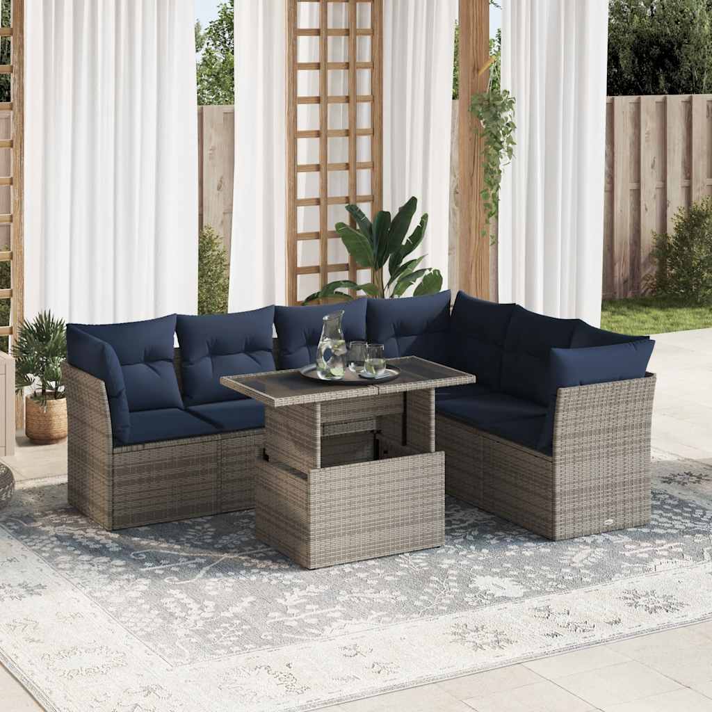 7-delige Loungeset met kussens poly rattan acacia zwart is nu te koop bij PeponiXL, paradijselijk wonen!