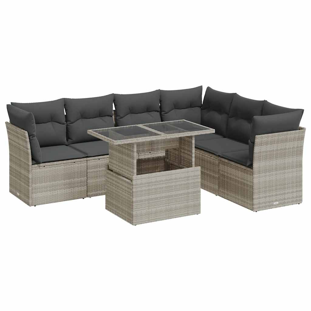 7-delige Loungeset met kussens poly rattan lichtgrijs is nu te koop bij PeponiXL, paradijselijk wonen!