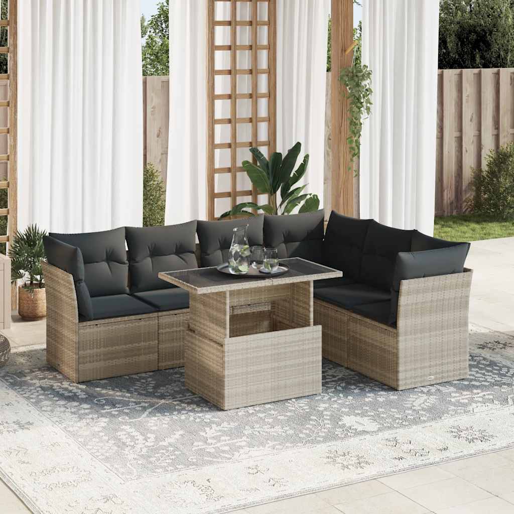 7-delige Loungeset met kussens poly rattan lichtgrijs is nu te koop bij PeponiXL, paradijselijk wonen!