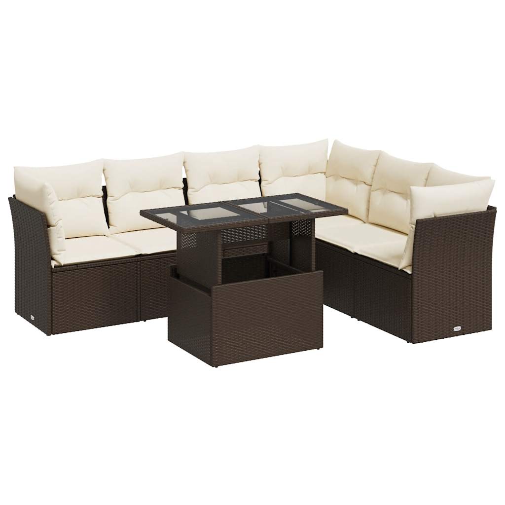 7-delige Loungeset met kussens poly rattan bruin is nu te koop bij PeponiXL, paradijselijk wonen!