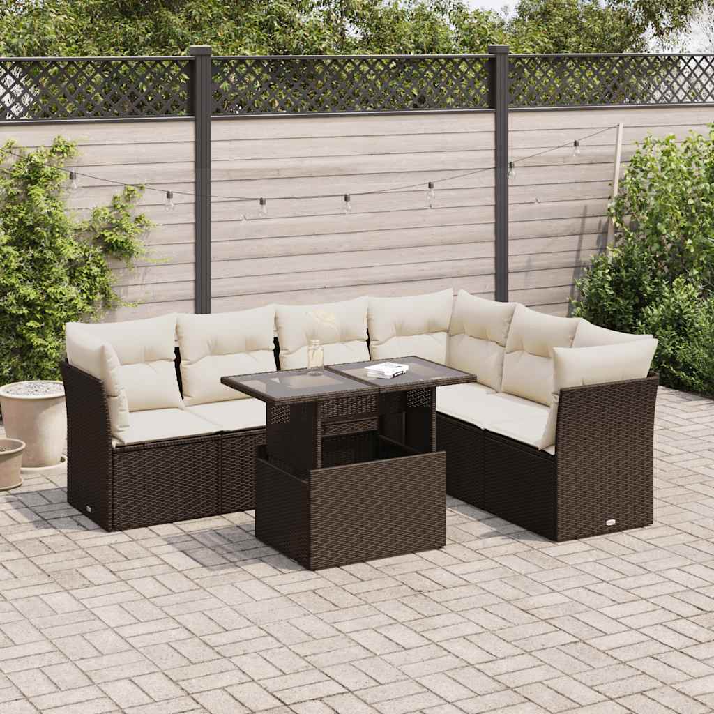 7-delige Loungeset met kussens poly rattan bruin is nu te koop bij PeponiXL, paradijselijk wonen!