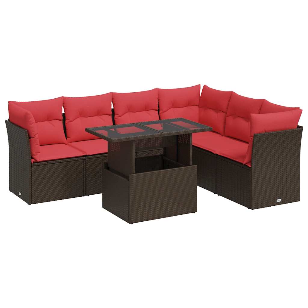 7-delige Loungeset met kussens poly rattan acacia bruin is nu te koop bij PeponiXL, paradijselijk wonen!