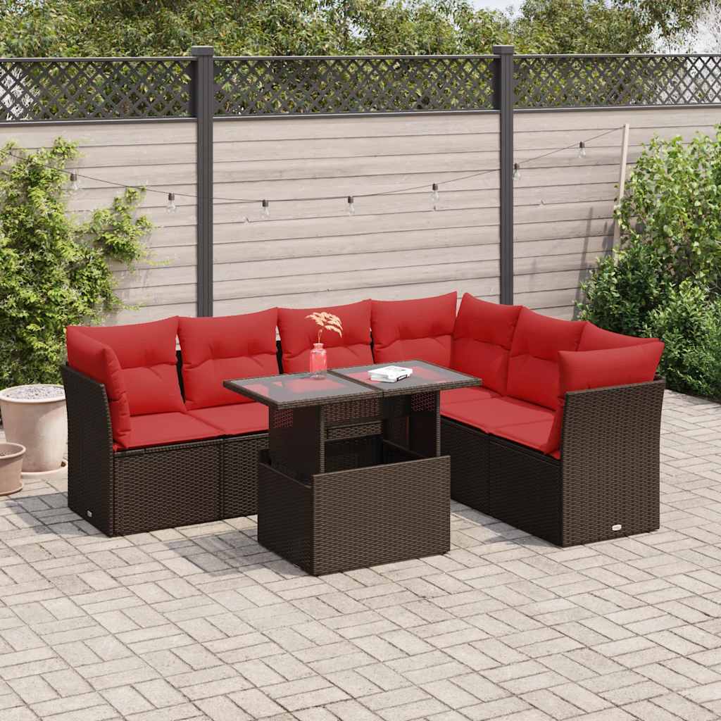 7-delige Loungeset met kussens poly rattan acacia bruin is nu te koop bij PeponiXL, paradijselijk wonen!