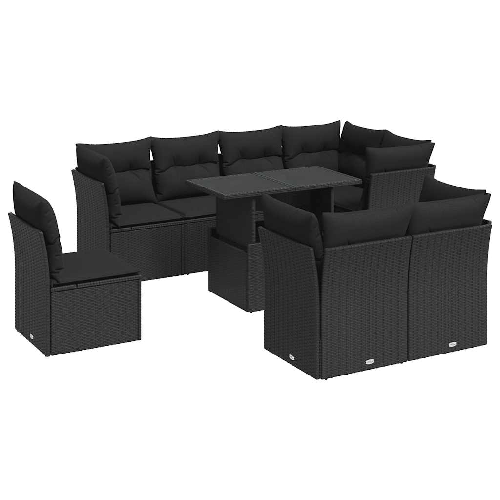 9-delige Loungeset met kussens poly rattan zwart is nu te koop bij PeponiXL, paradijselijk wonen!
