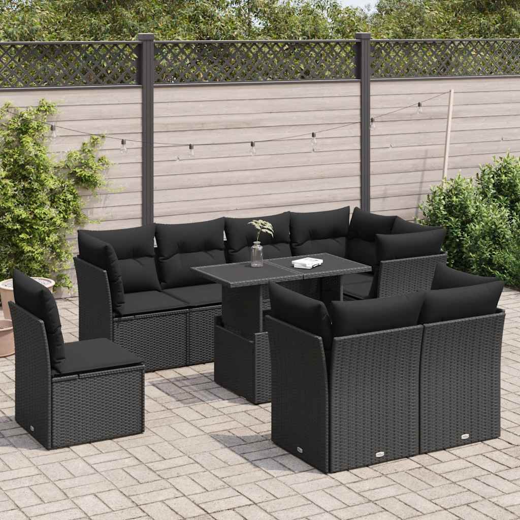 9-delige Loungeset met kussens poly rattan zwart is nu te koop bij PeponiXL, paradijselijk wonen!