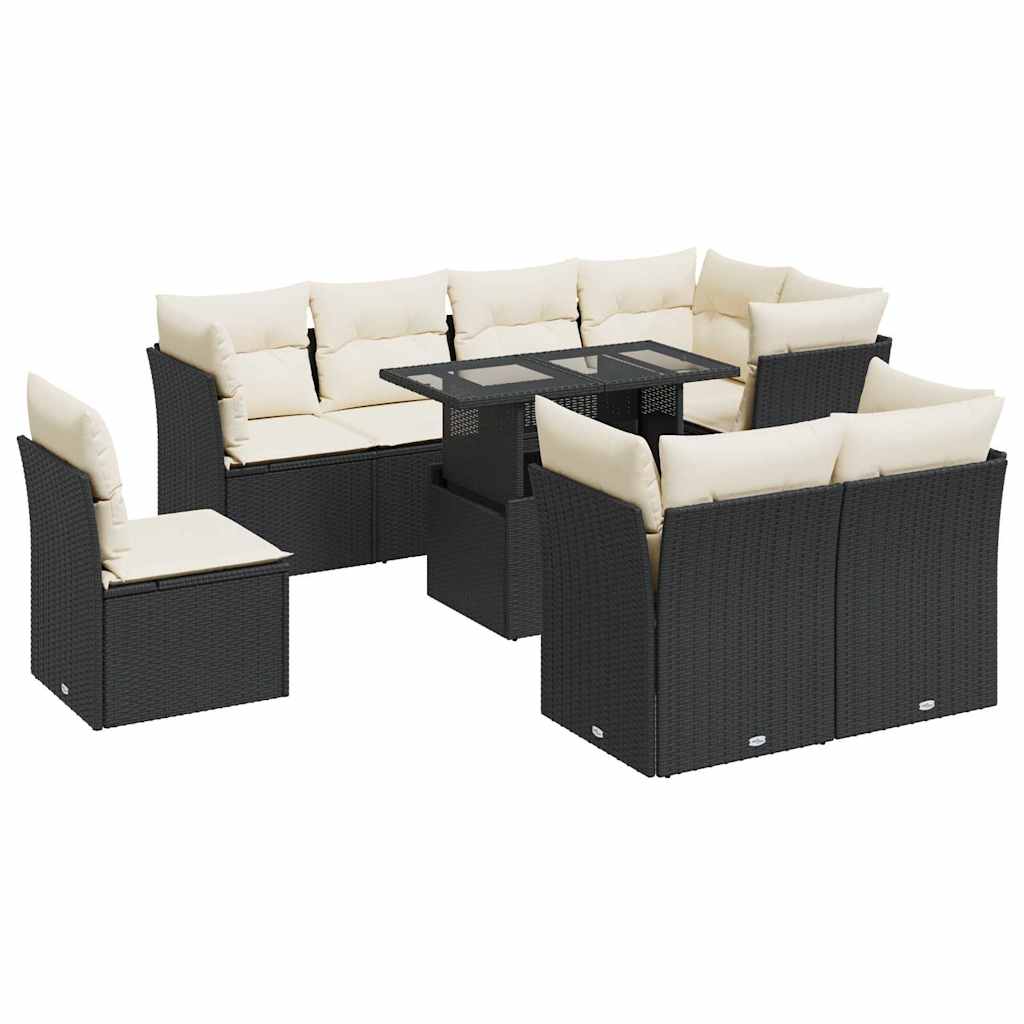9-delige Loungeset met kussens poly rattan zwart is nu te koop bij PeponiXL, paradijselijk wonen!