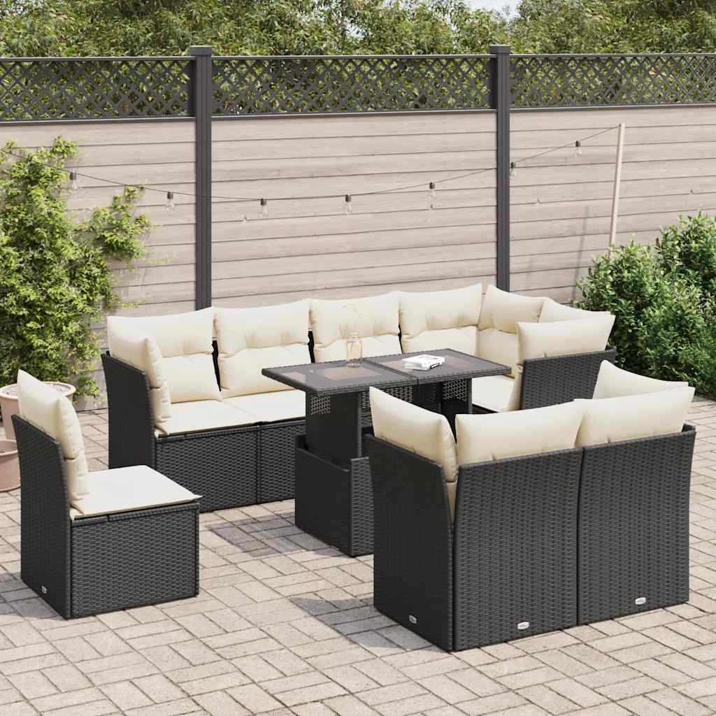 9-delige Loungeset met kussens poly rattan zwart is nu te koop bij PeponiXL, paradijselijk wonen!