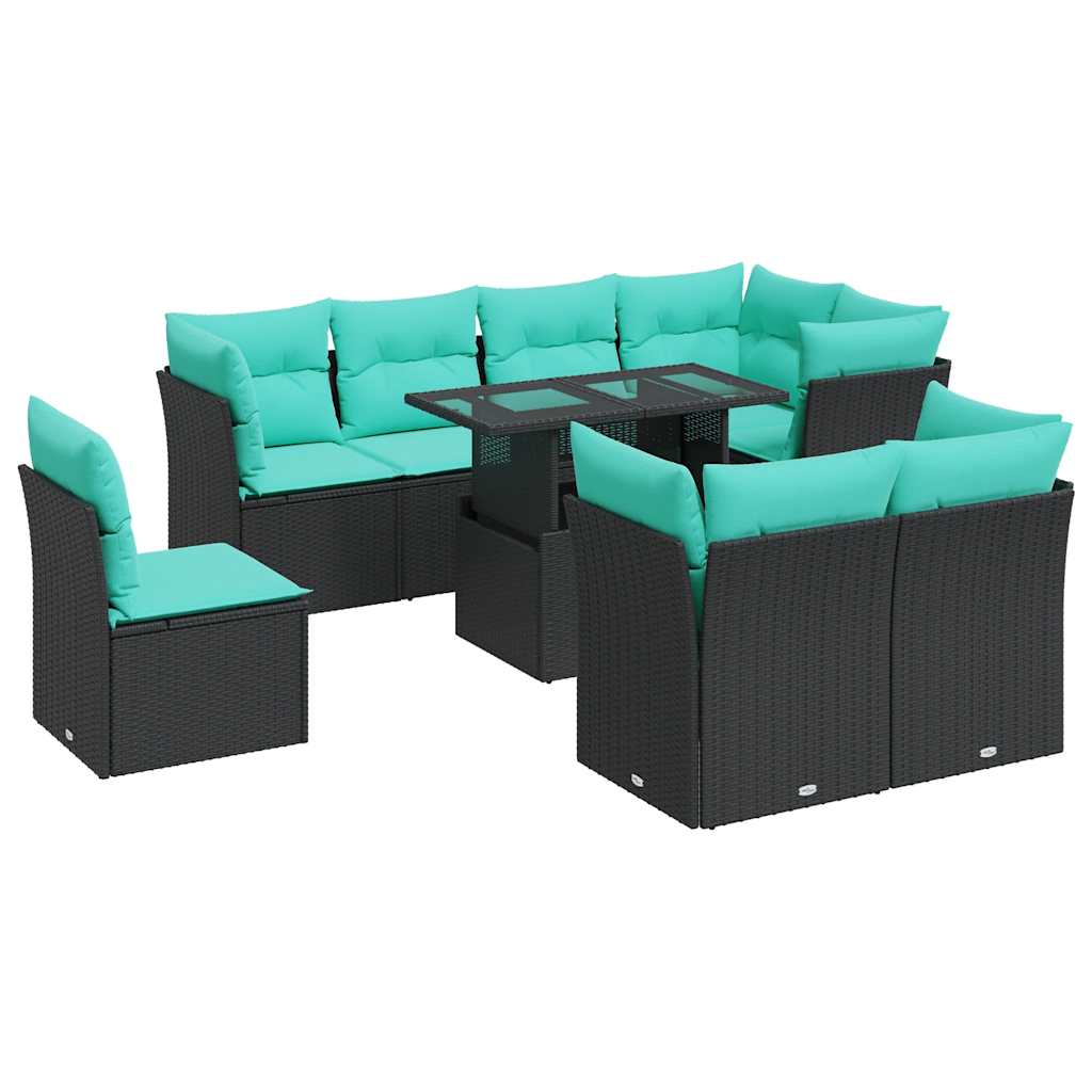 9-delige Loungeset met kussens poly rattan acacia zwart is nu te koop bij PeponiXL, paradijselijk wonen!