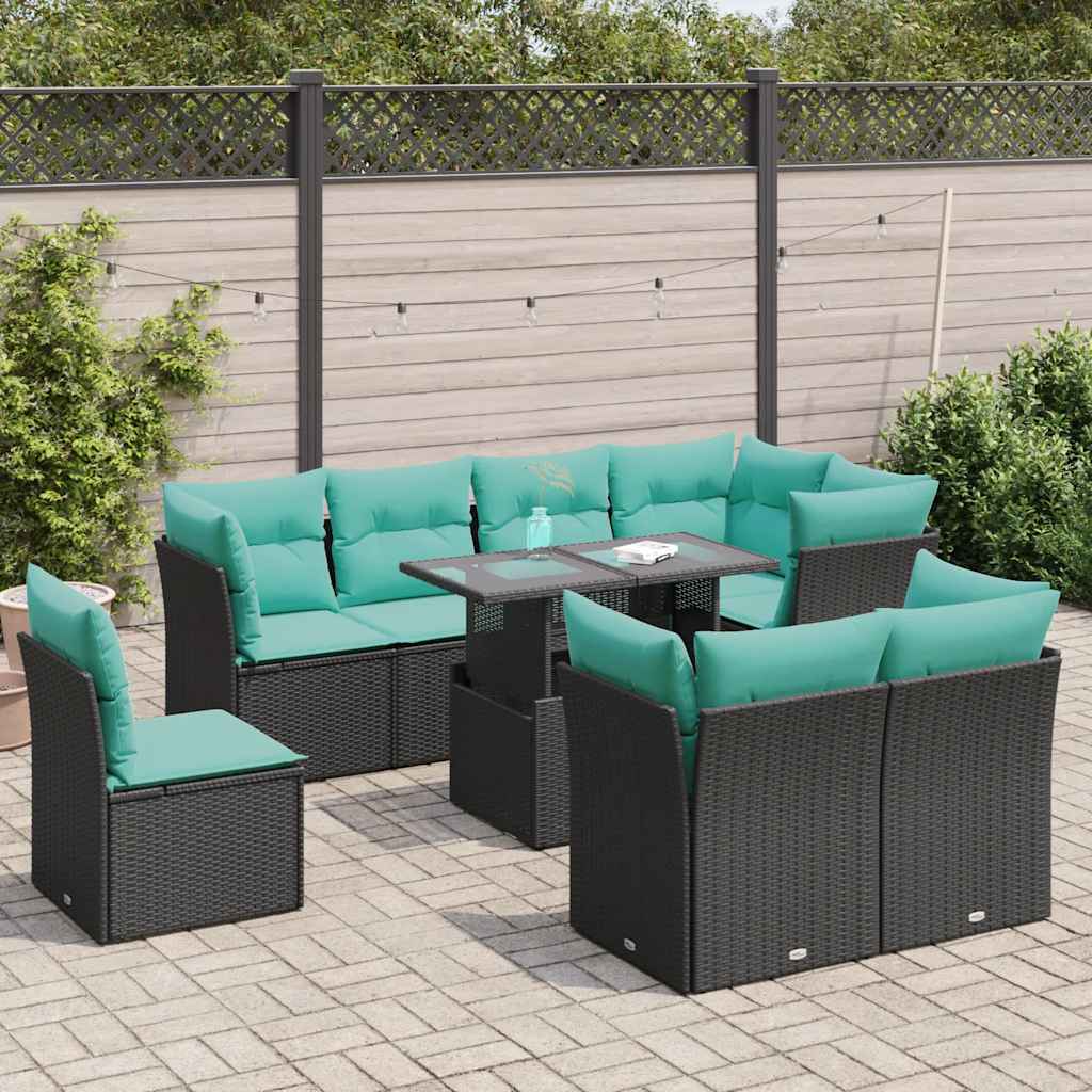 9-delige Loungeset met kussens poly rattan acacia zwart is nu te koop bij PeponiXL, paradijselijk wonen!