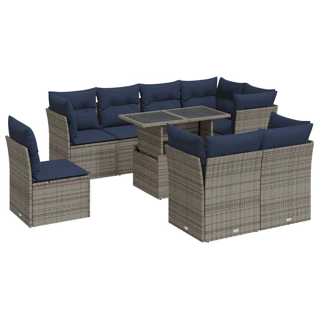 9-delige Loungeset met kussens poly rattan acacia grijs is nu te koop bij PeponiXL, paradijselijk wonen!