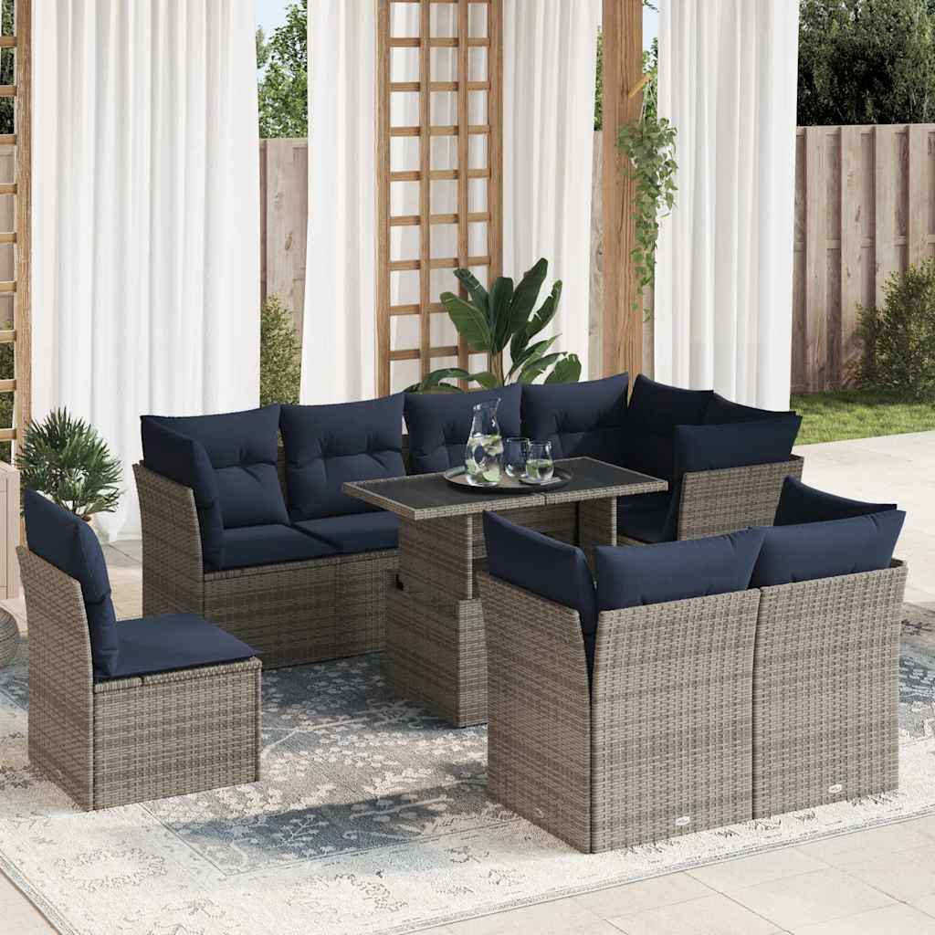 9-delige Loungeset met kussens poly rattan acacia grijs is nu te koop bij PeponiXL, paradijselijk wonen!