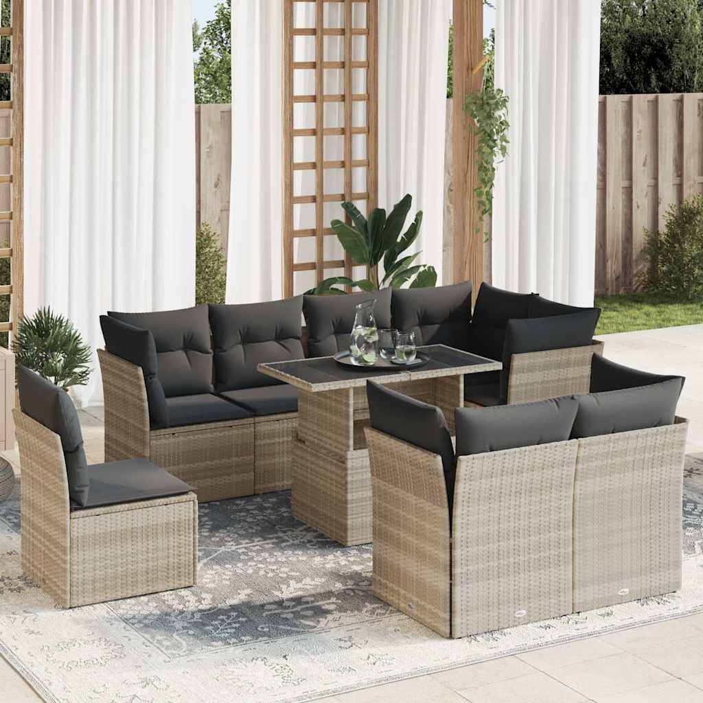 9-delige Loungeset met kussens poly rattan lichtgrijs is nu te koop bij PeponiXL, paradijselijk wonen!