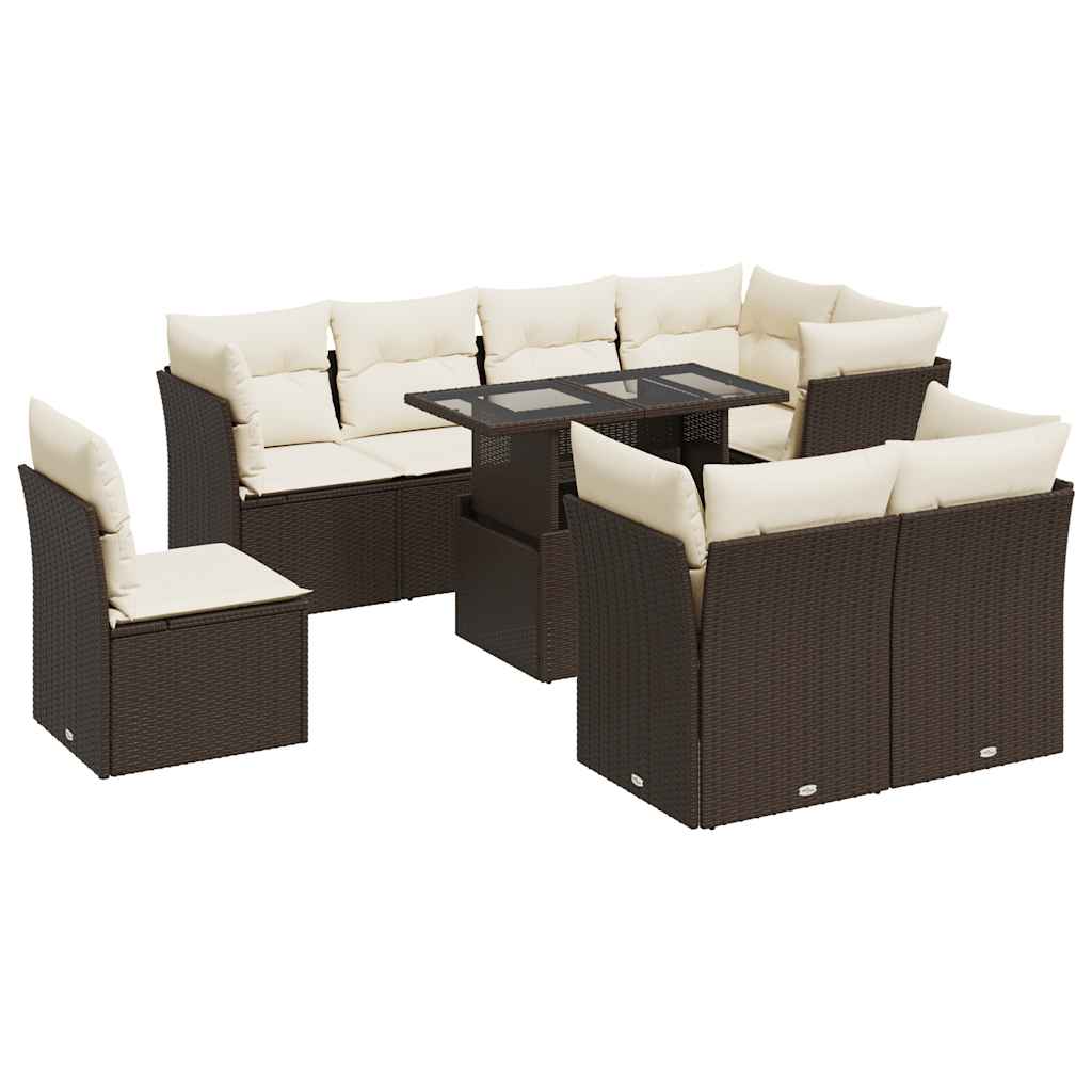 9-delige Loungeset met kussens poly rattan bruin is nu te koop bij PeponiXL, paradijselijk wonen!