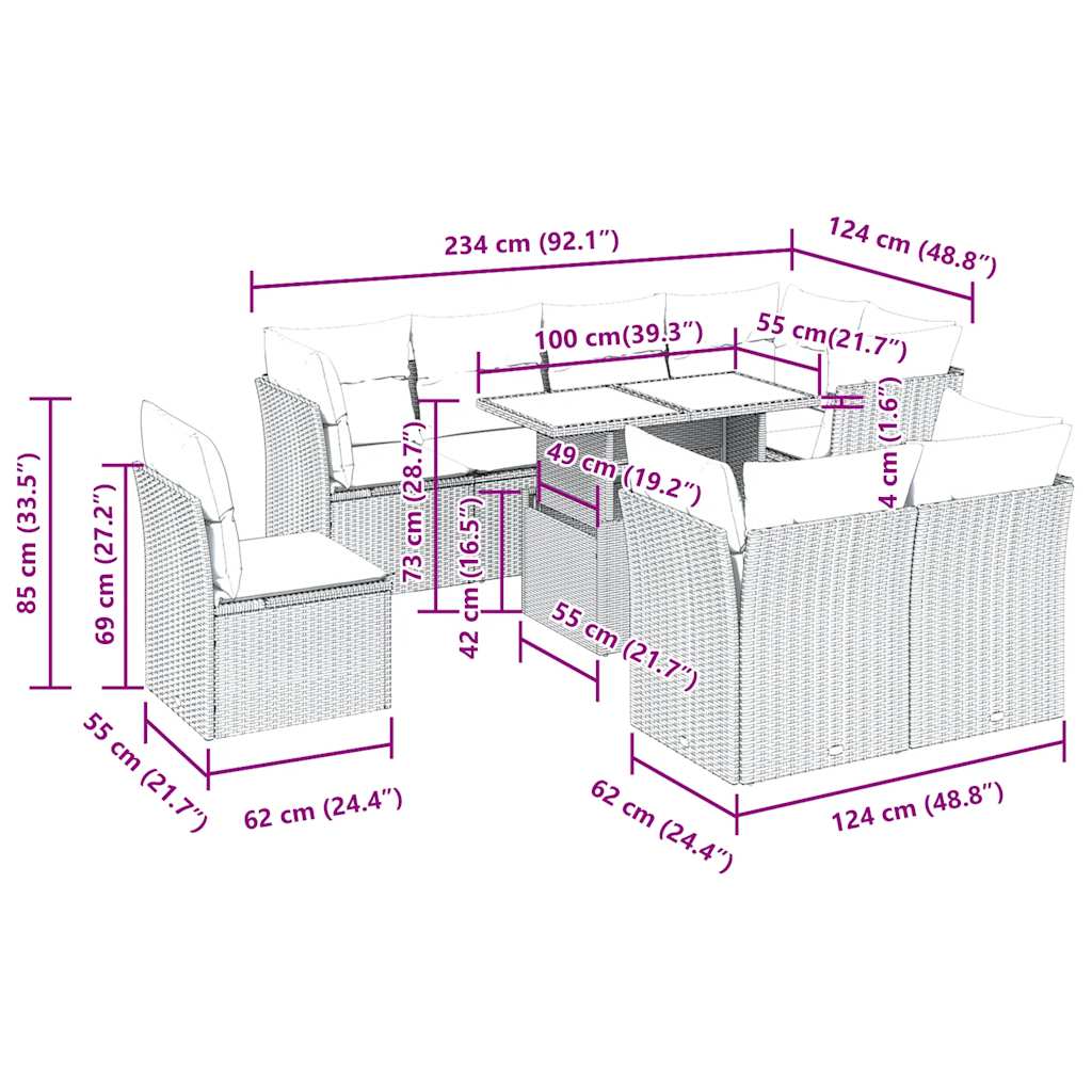 9-delige Loungeset met kussens poly rattan bruin is nu te koop bij PeponiXL, paradijselijk wonen!