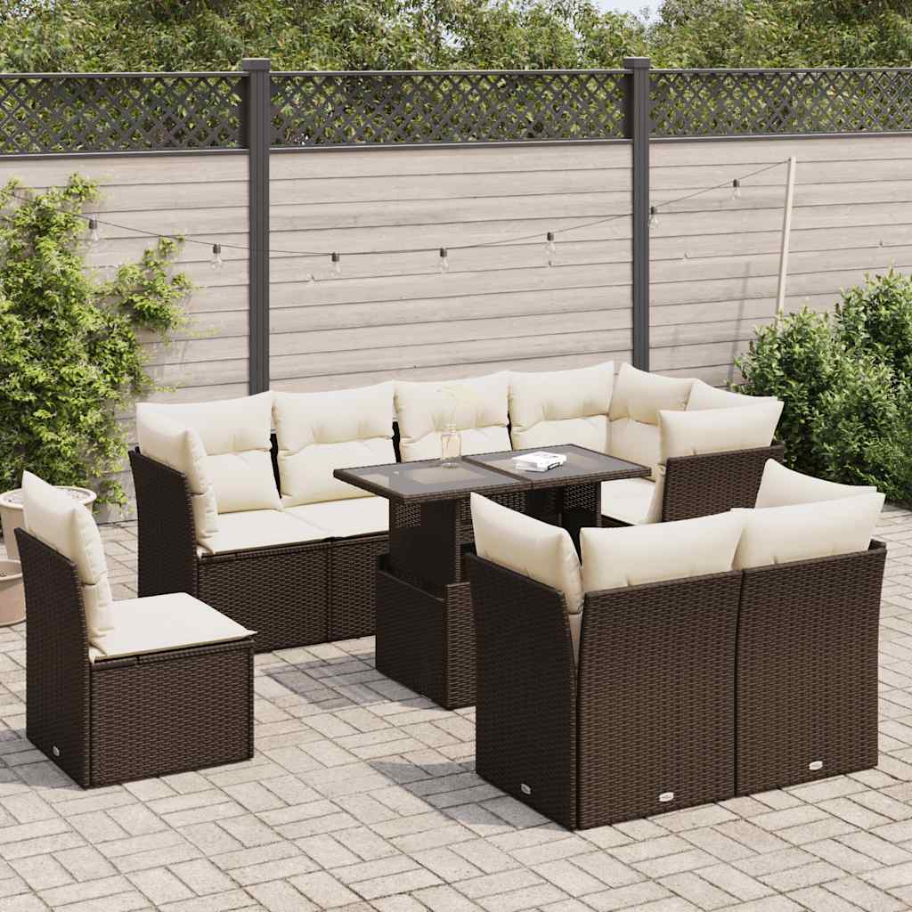 9-delige Loungeset met kussens poly rattan bruin is nu te koop bij PeponiXL, paradijselijk wonen!