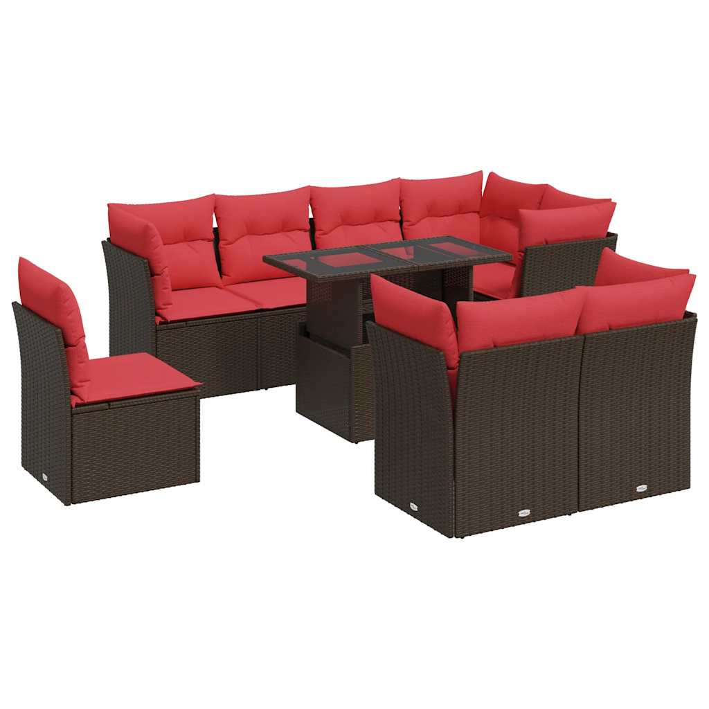 9-delige Loungeset met kussens poly rattan acacia bruin is nu te koop bij PeponiXL, paradijselijk wonen!