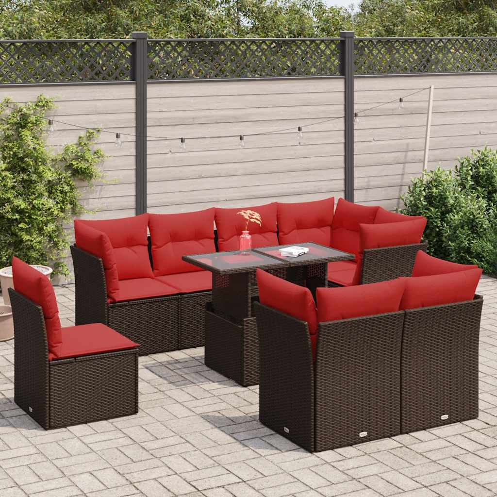 9-delige Loungeset met kussens poly rattan acacia bruin is nu te koop bij PeponiXL, paradijselijk wonen!