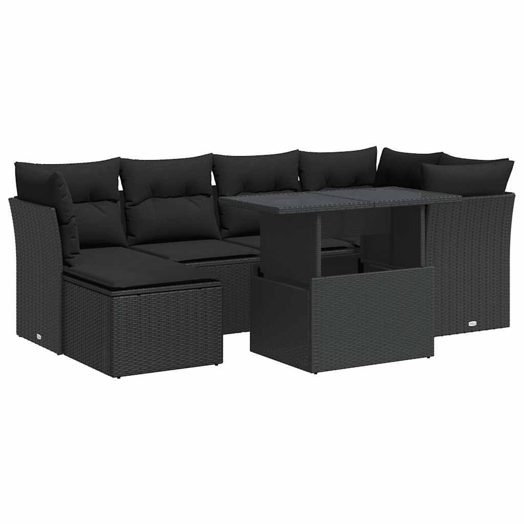 7-delige Loungeset met kussens poly rattan zwart is nu te koop bij PeponiXL, paradijselijk wonen!
