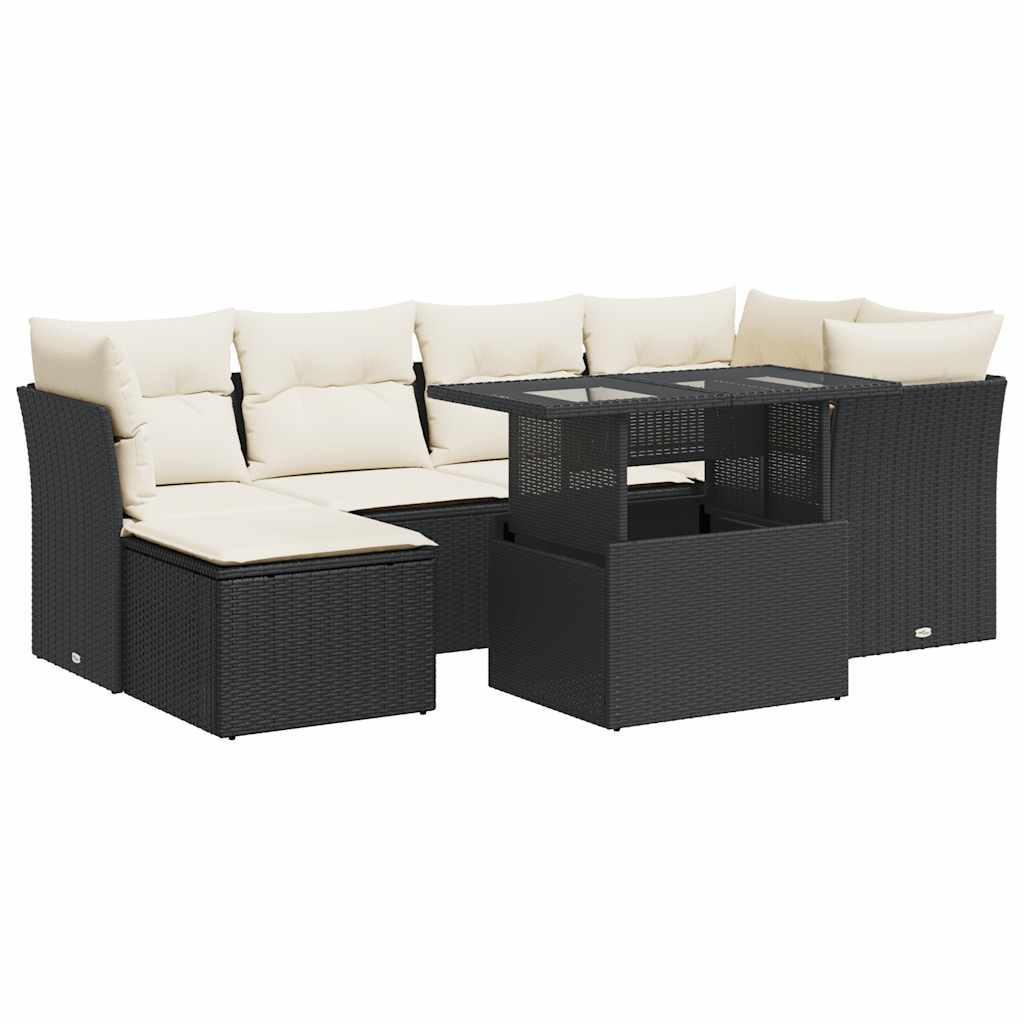 7-delige Loungeset met kussens poly rattan zwart is nu te koop bij PeponiXL, paradijselijk wonen!